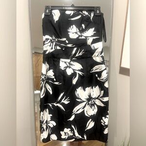 White House Black Market 00 strapless black and white dress.